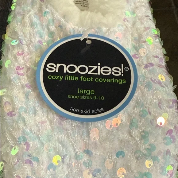 Snoozies! White Sequin Machine Washable NonSkid Soles Sherpa Lined Slippers-9/10 - Picture 4 of 8